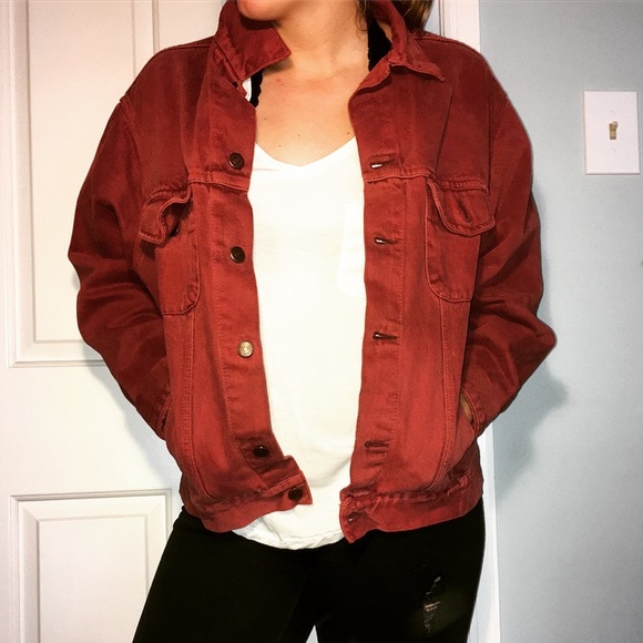 dark red jean jacket